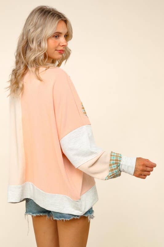 Plus Color Block Oversized Pullover Top