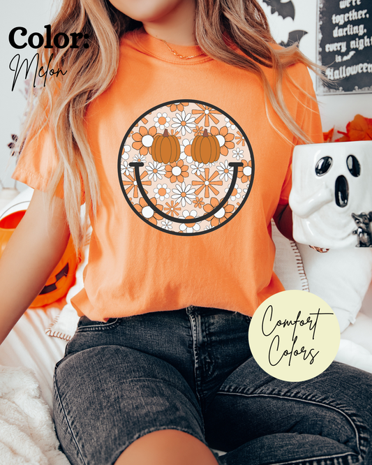 Pumpkin Floral Smile Comfort Colors Tee