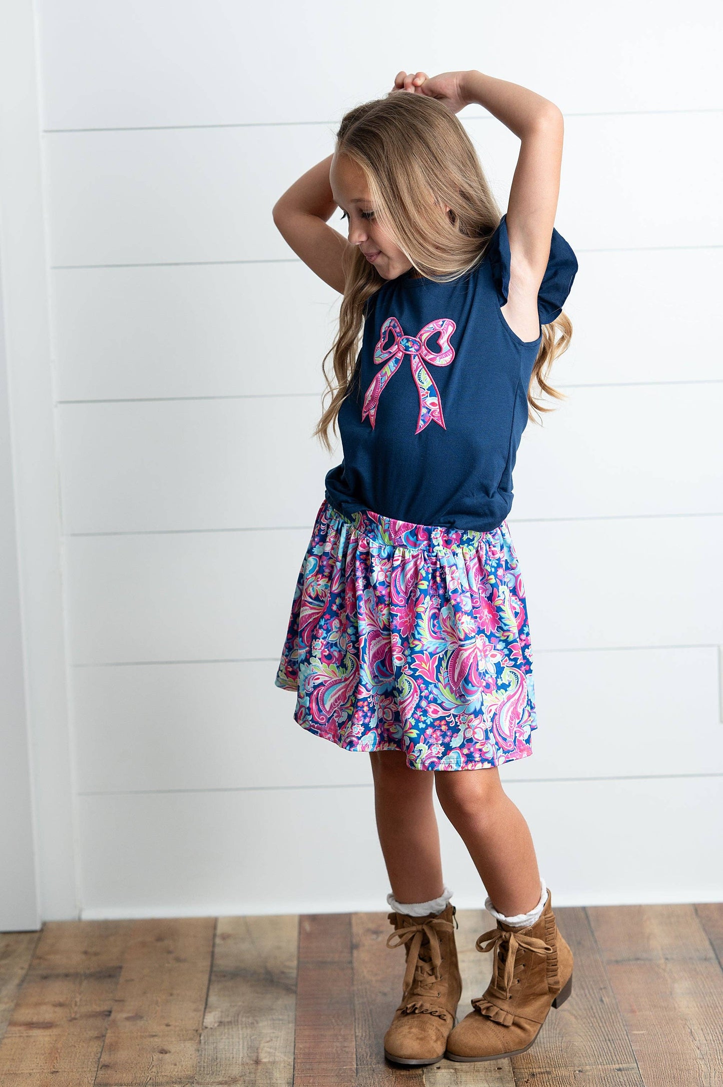 Girls Floral Bow Skort Set