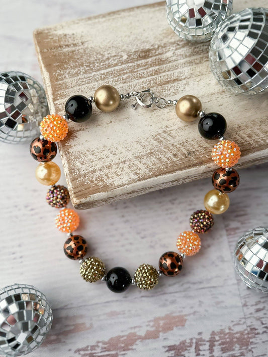 Classy Autumn Rhinestone Chunky Bead Necklace