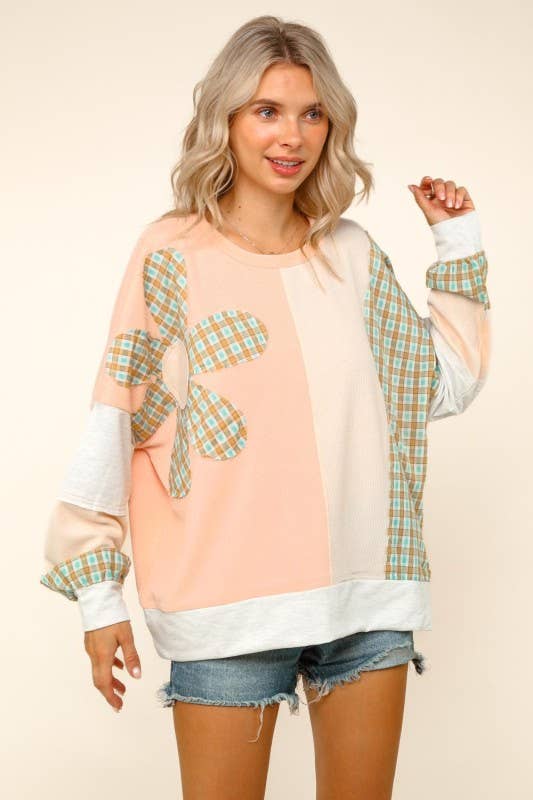 Plus Color Block Oversized Pullover Top