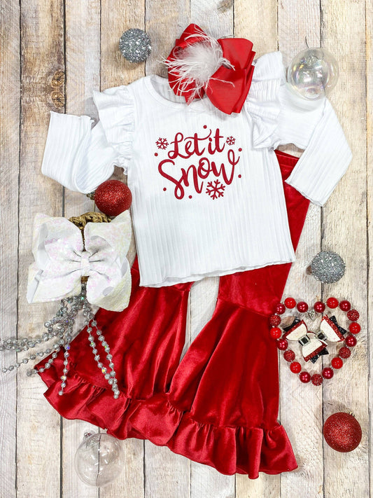 Let It Snow Red Velvet Flare Bell Bottoms Set