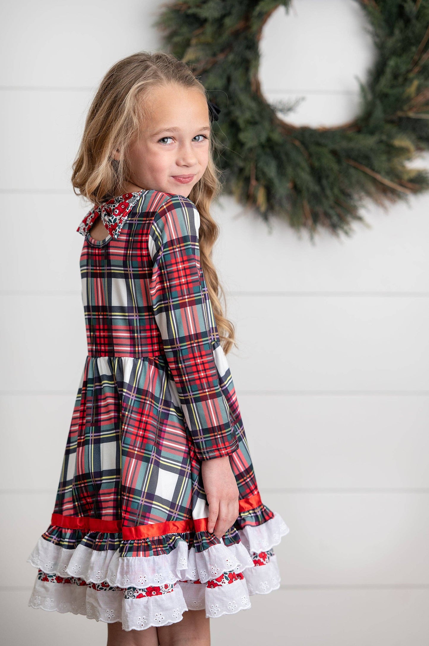 Plaid Lace Ruffle Dress