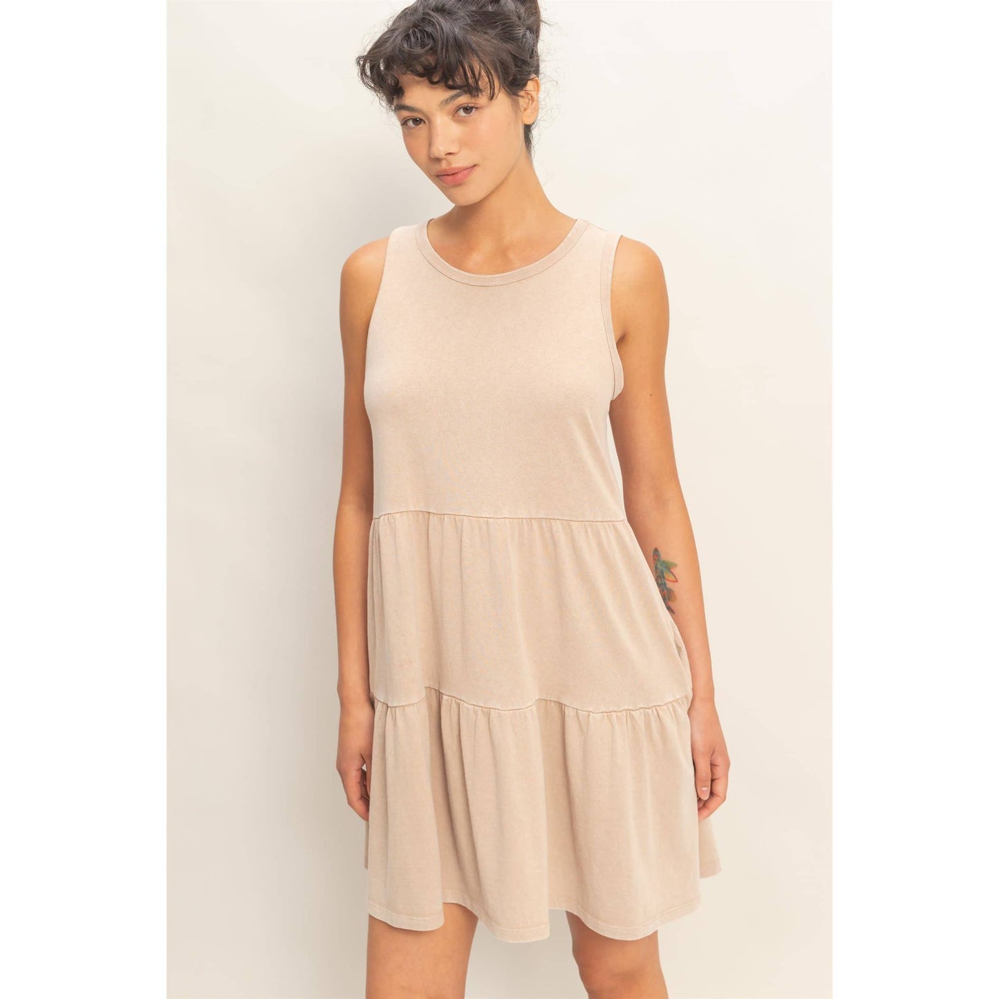 Sleeveless Crewneck Tiered Mini Dress