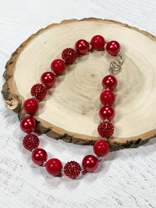 Red Rhinestone Chunky Bead Necklace