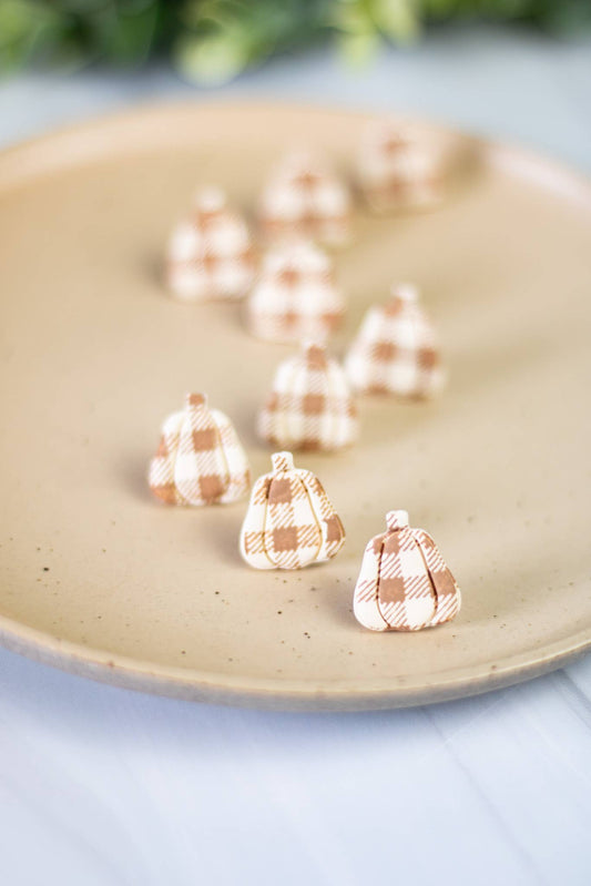 Plaid Pumpkin Studs