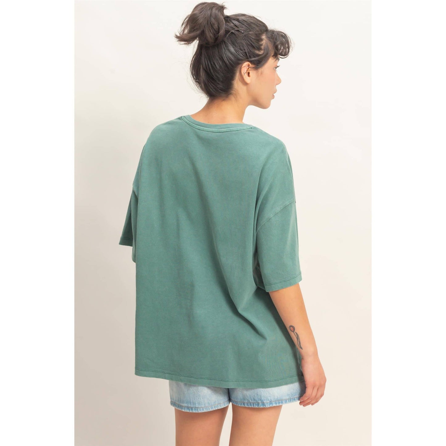 Oversized Varsity Style V-Neck Graphic T-Shirt