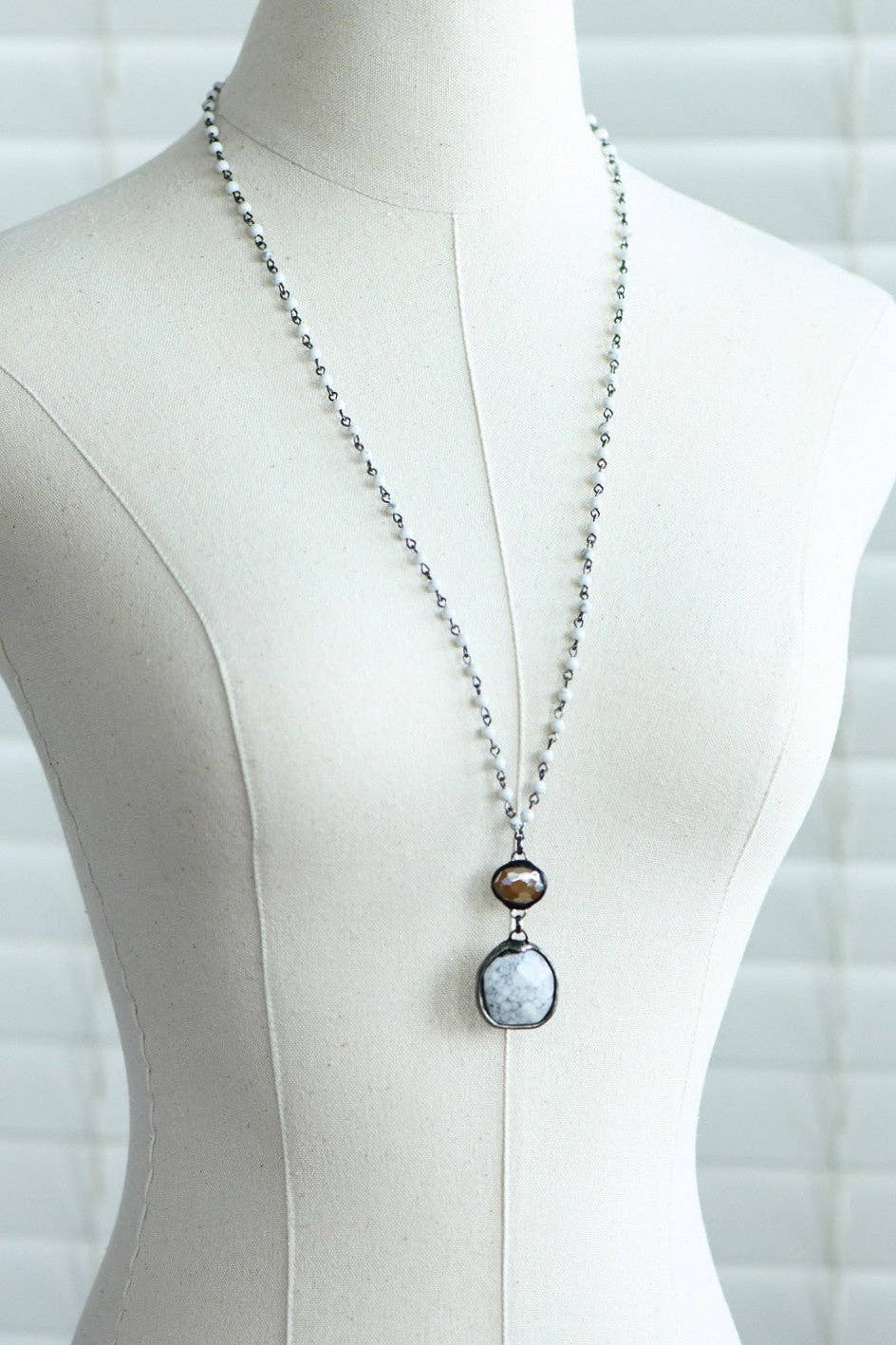 White Howlite Beaded Chain Necklace