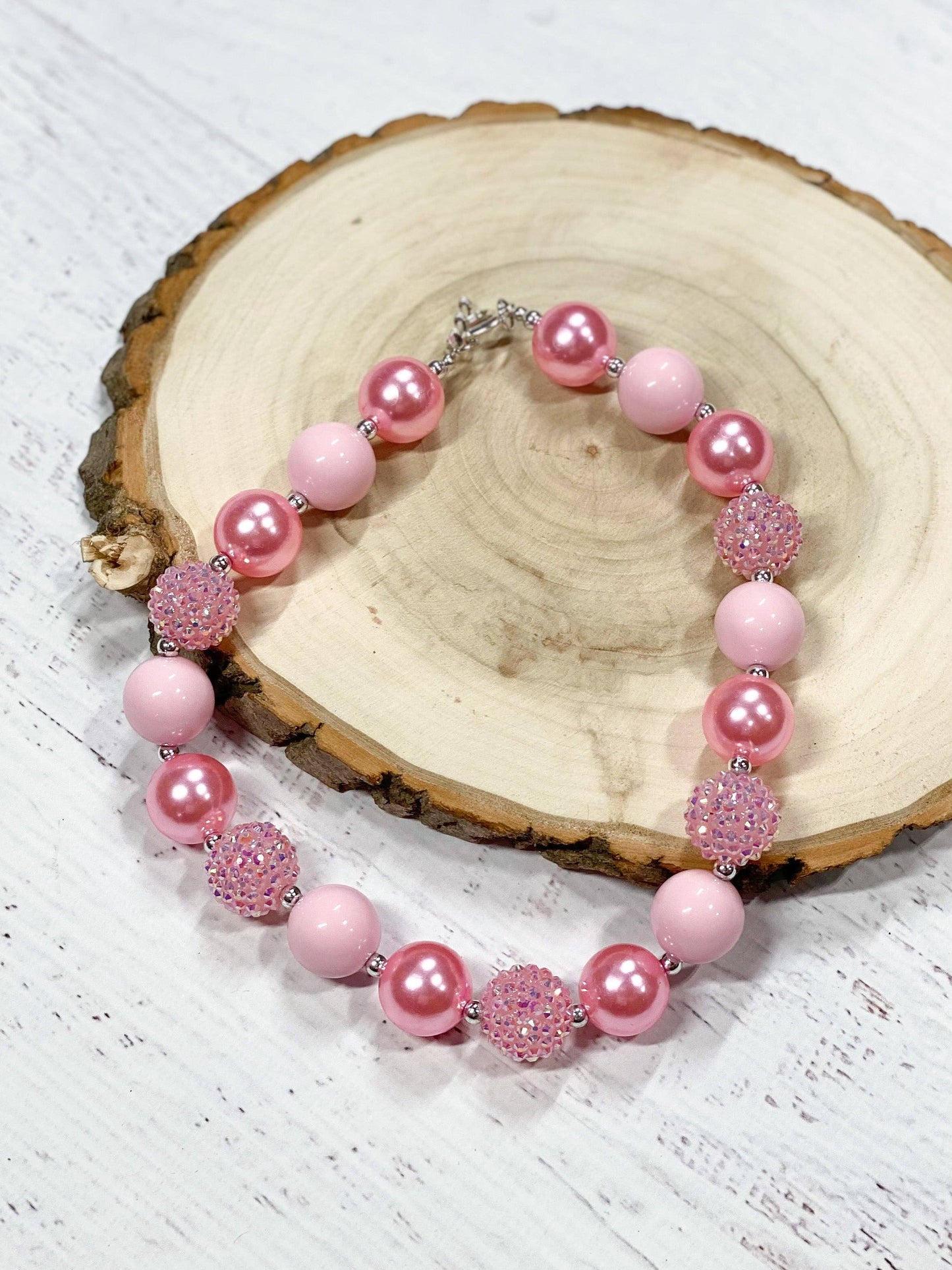 Pink Rhinestone Chunky Bead Necklace