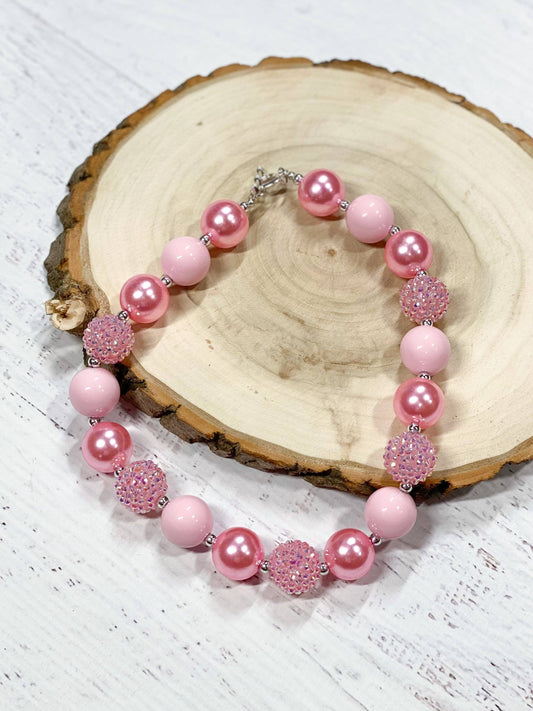 Pink Rhinestone Chunky Bead Necklace