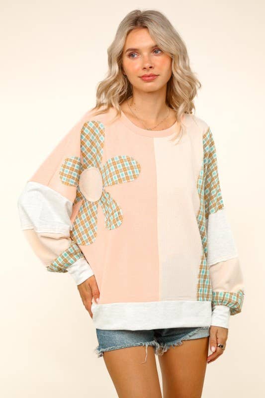 Plus Color Block Oversized Pullover Top