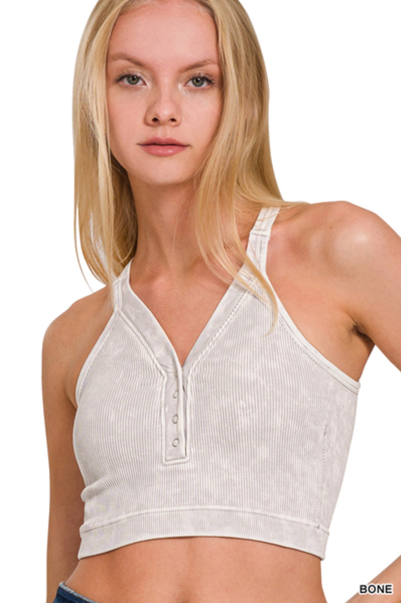 Button V-Neck Ribbed Tank (6 Colors)