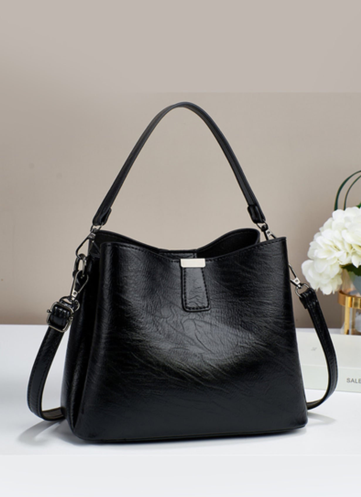 Vegan Leather Bucket Shoulder Bag