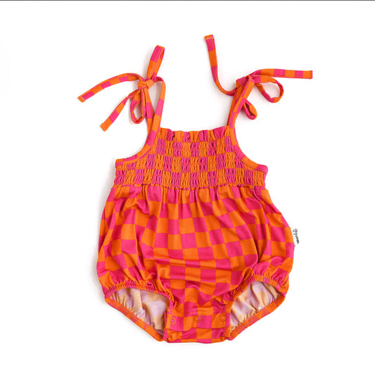 Eric Orange Smocked Bubble Romper