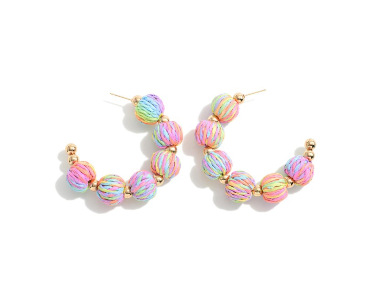 Raffia Bead Drop Hoop Earring