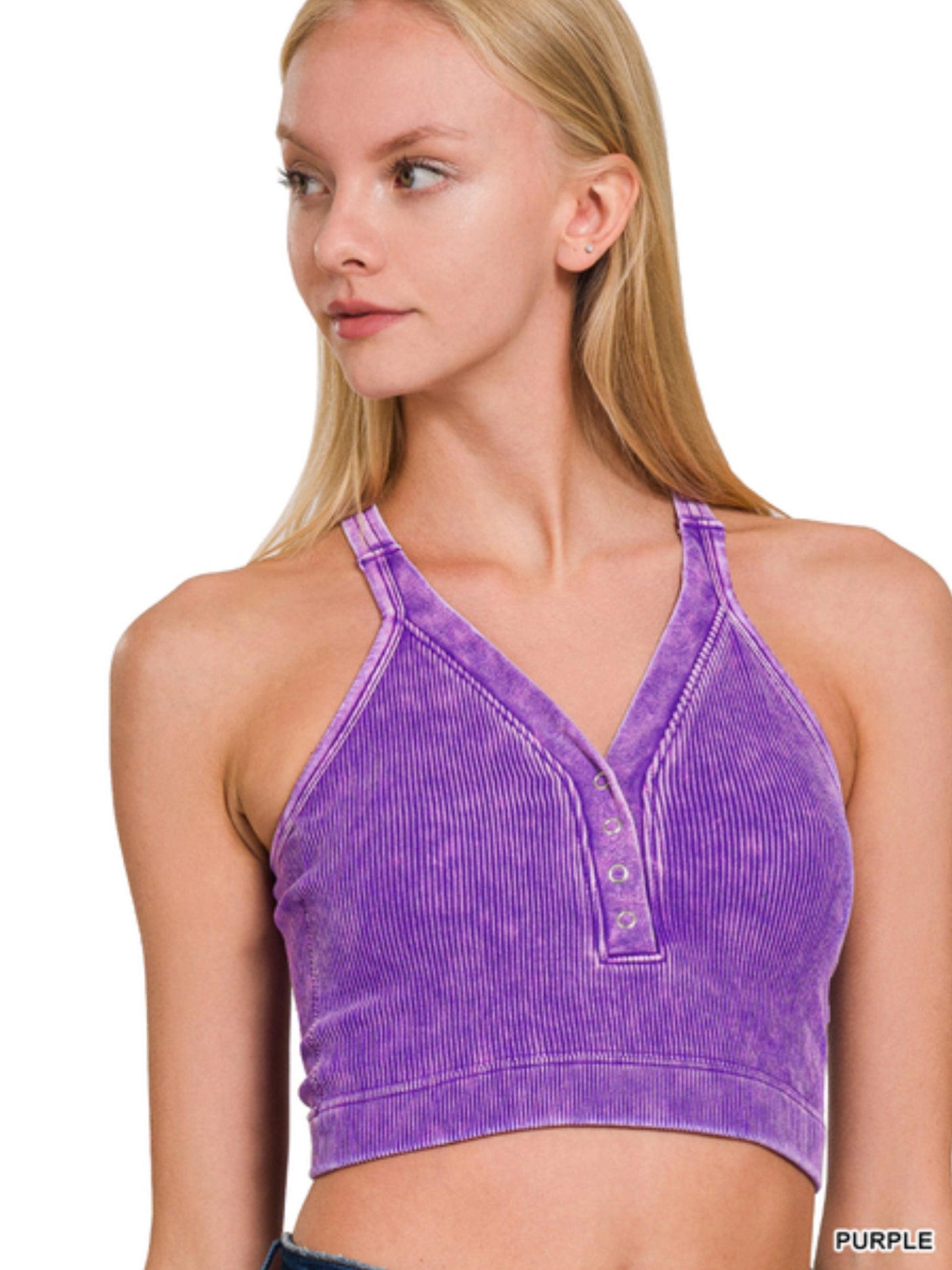 Button V-Neck Ribbed Tank (6 Colors)