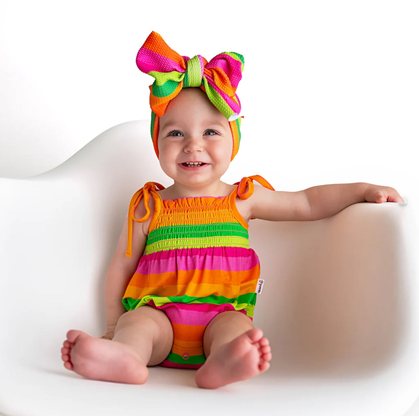 Stephanie Stripe Smocked Bubble Romper by Gigi & Max