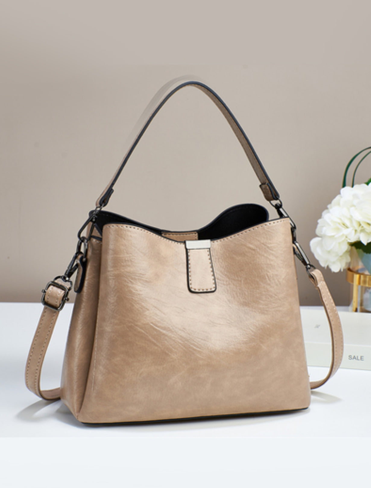 Vegan Leather Bucket Shoulder Bag