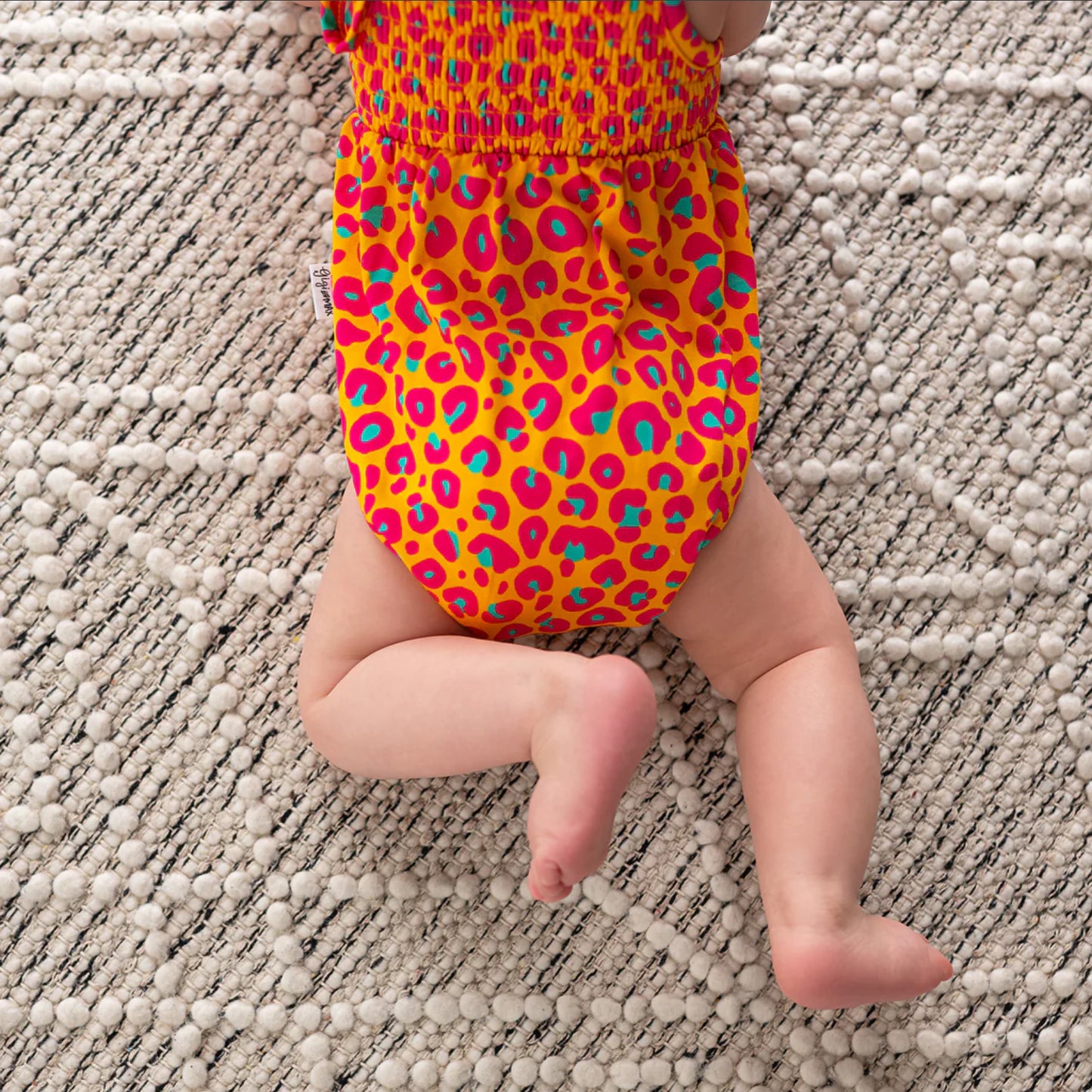 Kelly Leopard Smocked Bubble Romper by Gigi & Max