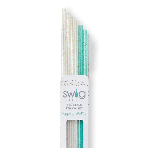 Glitter Clear & Aqua Straw Set