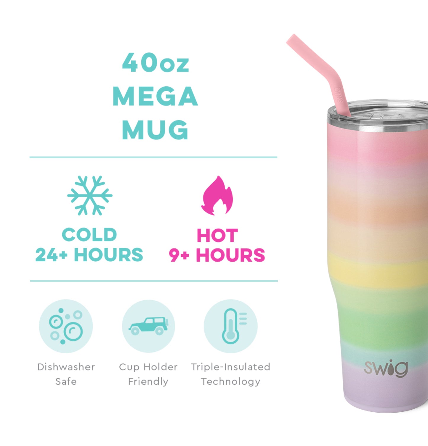 Swig 40oz Mega Mug in Over the Rainbow