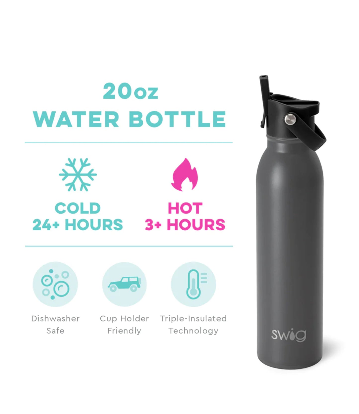 Flip & Sip Water Bottle 20oz in Grey