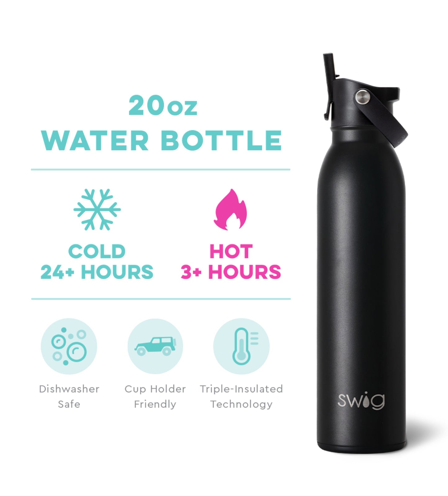 Flip & Sip 20oz Water Bottle in Black