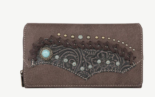 Criss-cross Stitch Embossed Floral Wallet