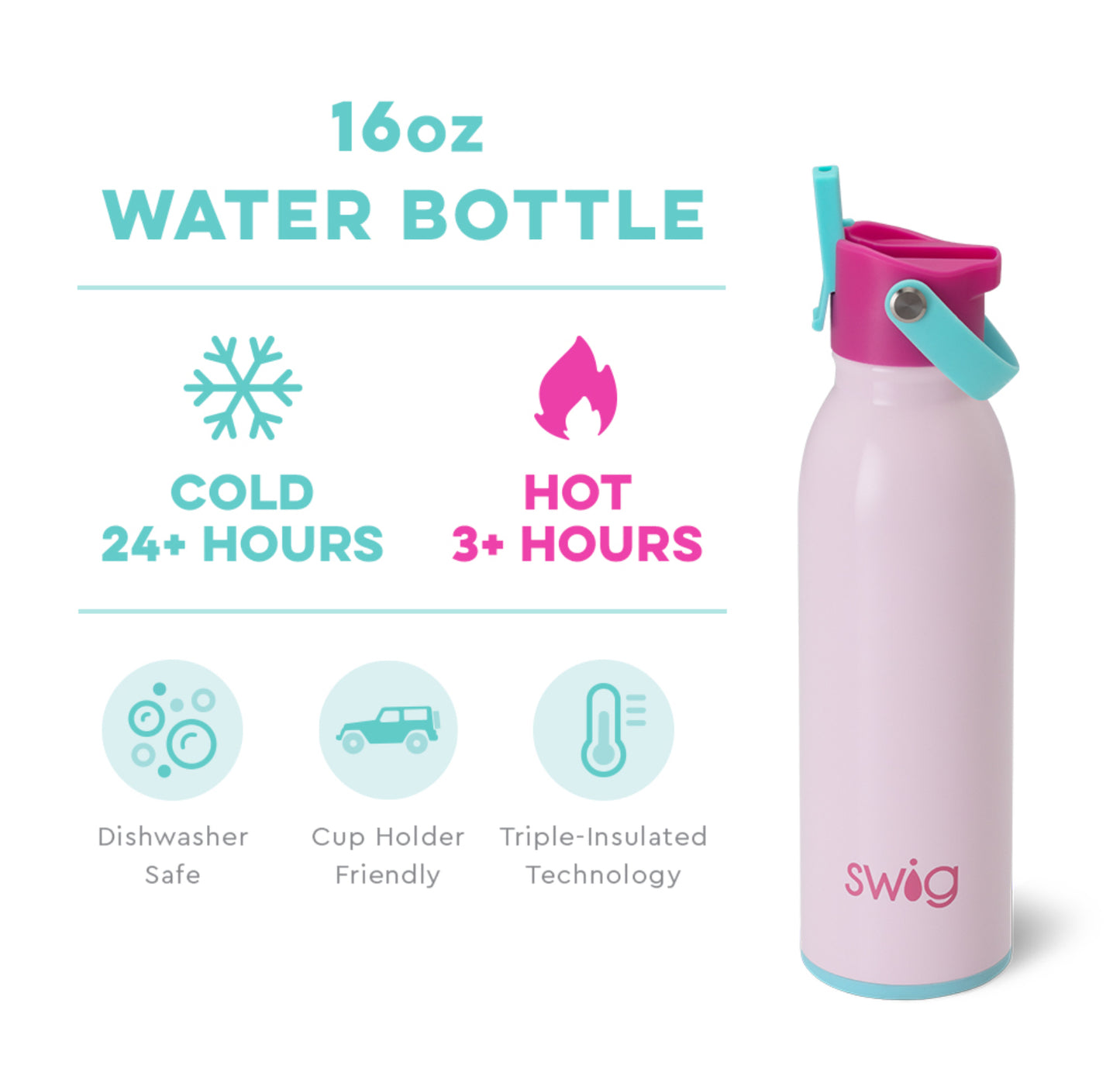 Flip & Sip Water Bottle 16oz Bottle in Cotton Candy