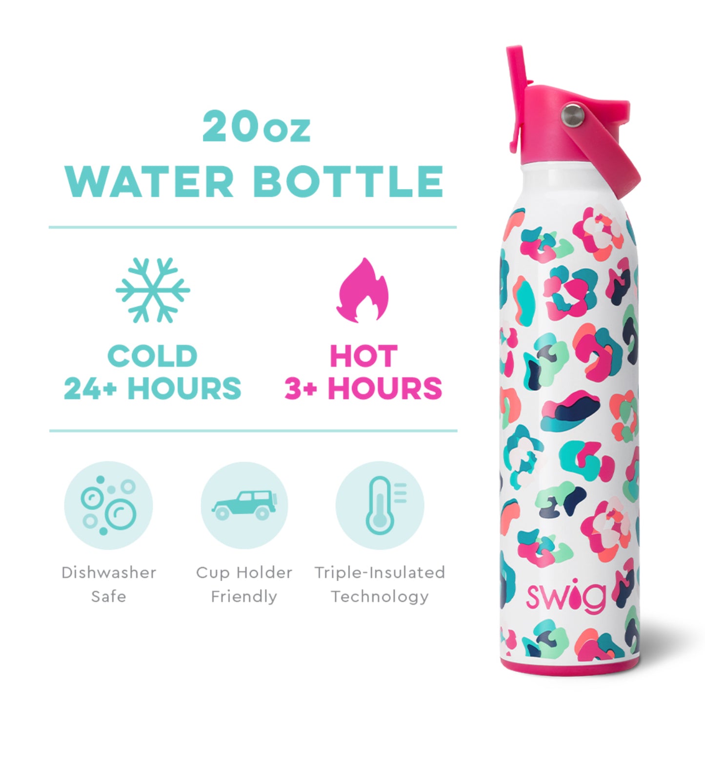 Flip & Sip Water Bottle 20oz in Party Animal