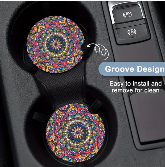 Navy Medallion Car Coasters Neoprene
