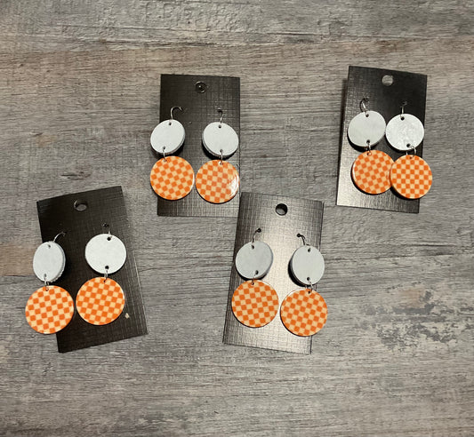 Orange/White Checkerboard Earrings